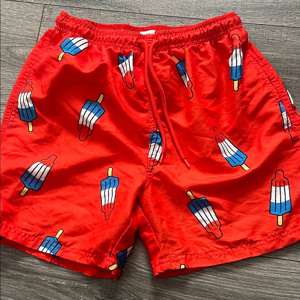 Vibrant Red Popsicle Print Men's Swim Trunks